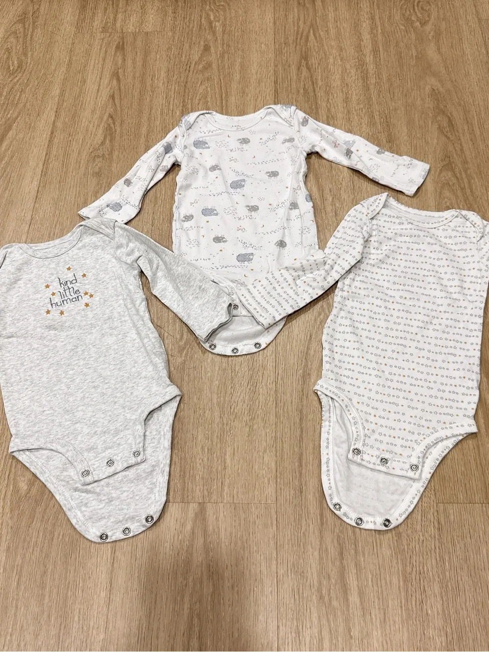 Unbranded Kids Long-Sleeve One-Piece Bodysuits - Gray & White (3-Pack)